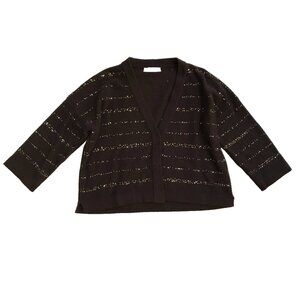 Amina Rubinacci Sequins Cardigan Sweater Womens 40 XS Brown Gold Wool Cashmere
